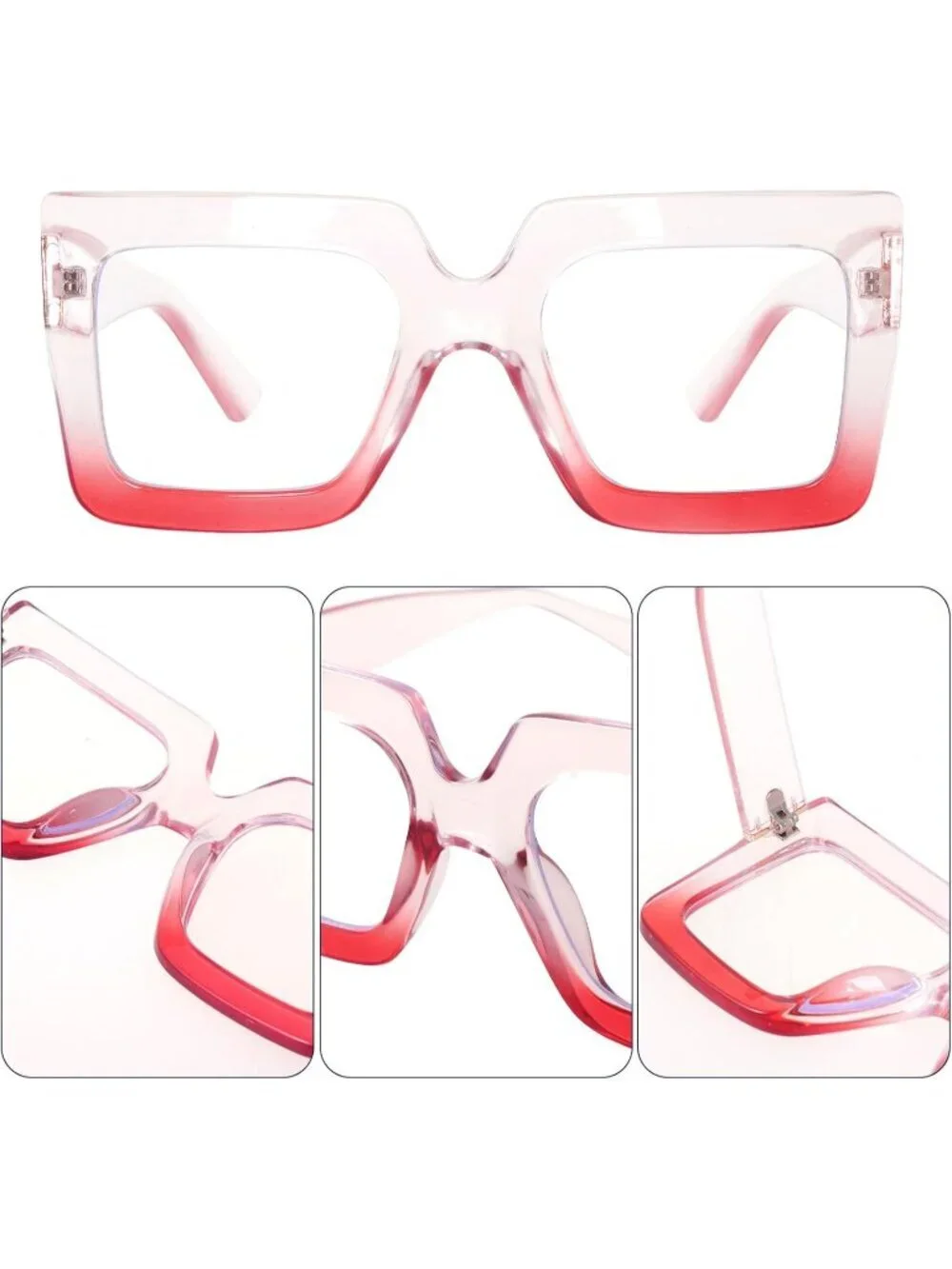 Women's Pink Oversized Square Big Frame Computer Eyewear Thick Fashion Glasses